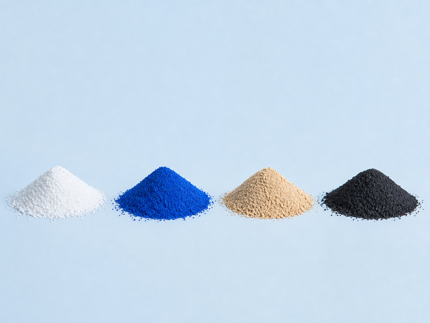 White, blue, beige and black LLDPE powder colour examples